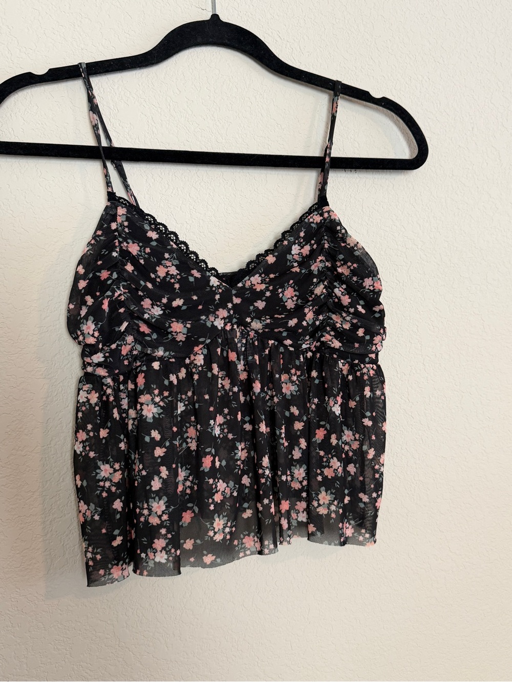 RSQ Black Floral Lace-Trim Camisole with Pink Accents - Picture 2 of 4